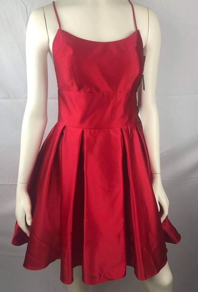 Betsy Adam Satin Fit Flare Dress Red - Picture 2 of 3